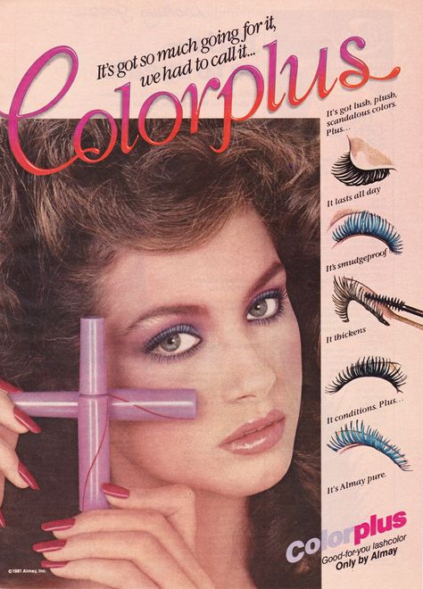 https://flic.kr/p/Jg9vv1 | Almay 1981 1980’s Makeup, 80s Beauty, 80’s Makeup, 1980s Makeup, Vintage Makeup Ads, Blue Mascara, 80s Makeup, Beauty Advertising, Makeup Ads