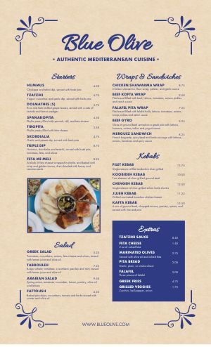 Cafe Salads Menu Design Template by MustHaveMenus Greek Menu Design, Mediterranean Menu Design, Cafe Salads, Tasting Menu Design, Pizzeria Menu, Menu Design Layout, Greek Menu, China Moon, Menu Maker