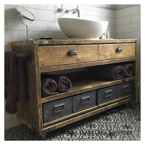 DULWICH Reclaimed Timber Bathroom Vanity | Etsy Colourful Small Bathroom, Farmhouse Industrial Bathroom, Small Industrial Bathroom, Baie Vintage, Timber Bathroom Vanities, Reclaimed Wood Bathroom Vanity, Wooden Bathroom Vanity, Industrial Bathroom Vanity, Rustic Vanity