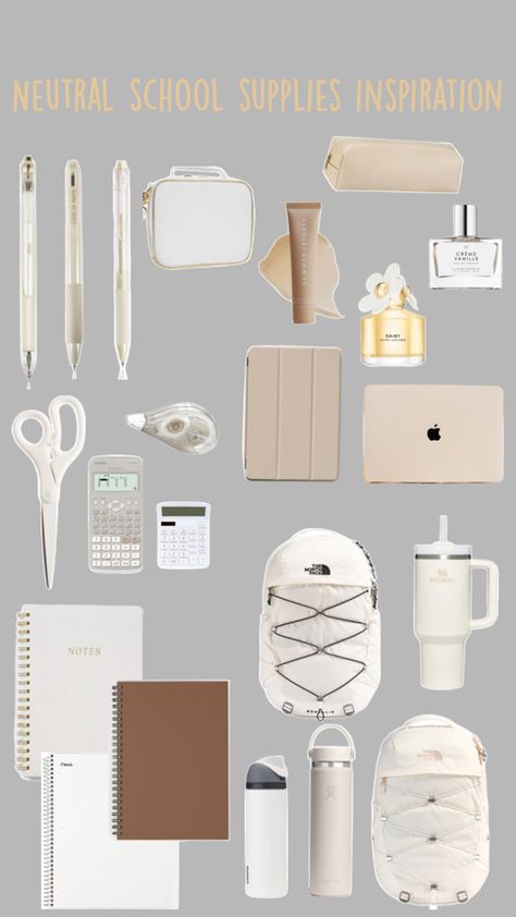 Neutral school supplies inspiration|white school supplies inspiration|clean girl school supplies, clean girl aesthetic school supplies, neutral school supplies inspiration, white school supplies, white stationery,white Stanley, white north face backpack,summer Fridays, Marc Jacob’s perfume,neutral colored MacBook case, neutral colored iPad case,Apple Pencil, school supplies essentials, college school supplies, cute school supplies Organisation, Girl School Essentials, White School Supplies, School Bag Organization, Aesthetic School Supplies, School Backpack Essentials, Girl School Supplies, Preppy School Supplies, Pretty School Supplies