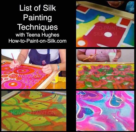 List of Silk Painting Techniques (with Teena Hughes) - How-To-Paint-On-Silk.com Art Materials List, Rembrandt Drawings, Silk Painting Techniques, Bob Ross Paintings, Paint Your House, Popular Paintings, Paintings Famous, Art Basics, Hand Painted Fabric