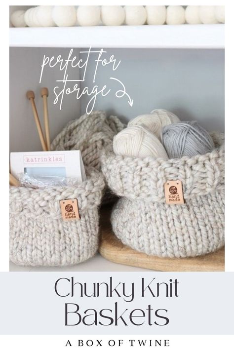 chunky basket knitting pattern Amigurumi Patterns, How To Knit A Basket, Knitting A Basket, Knitted Storage Baskets Free Pattern, Knit Baskets Free Patterns, Knitted Basket Pattern, Chunky Yarn Projects Knit, Basket Knitting Pattern Free, Thick Yarn Knitting Patterns