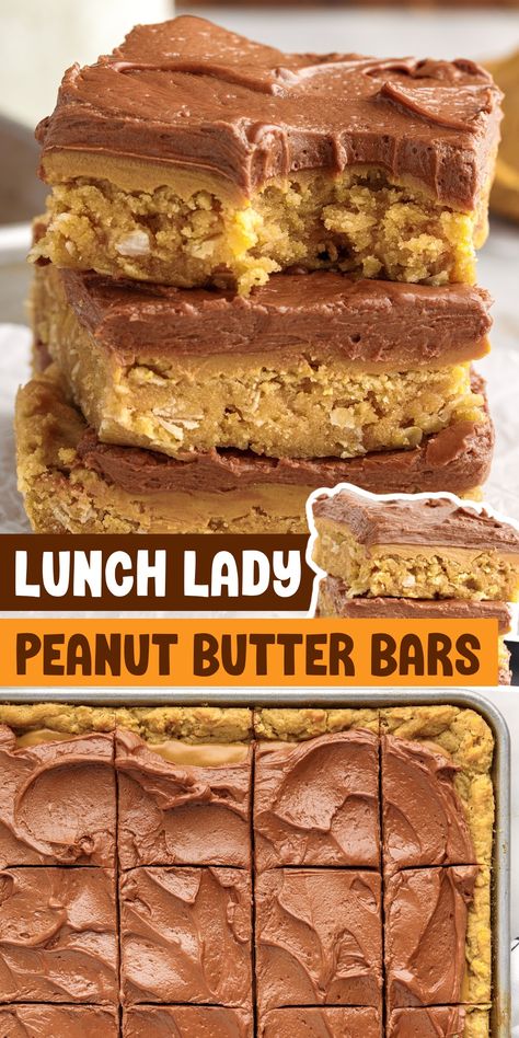 Lunch Lady Peanut Butter Bars, School Cafeteria Food, Lunch Lady Brownies, Peanut Butter Bars Recipe, Peanut Butter Oatmeal Bars, School Lunch Recipes, Cafeteria Food, Biscoff Cookie Butter, Peanut Butter Cup Cookies