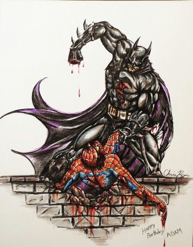 Bat vs spider Batman Vs Spiderman, Spiderman And Batman, Comic Sketches, Spiderman Painting, Dc Comics Vs Marvel, Superman And Spiderman, Aot Wallpaper, Batman Spiderman, Spiderman Spider