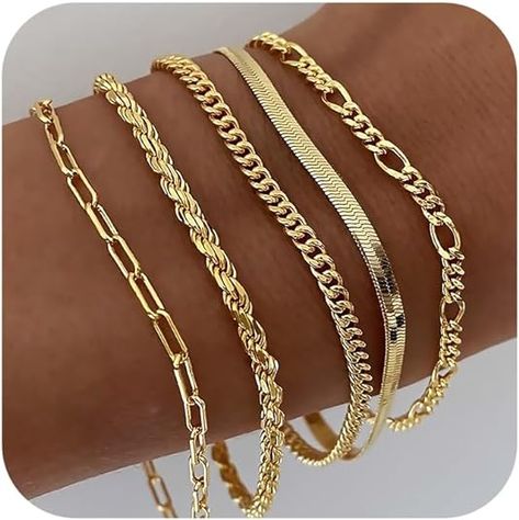 Amazon.com: DEARMAY Gold Bracelets for Women 14K Real Gold Plated Filled Jewelry Sets for Women Trendy Dainty Stackable Paperclip Rope Snake Box Figaro Chain Bracelets Pack Costume Fashion Gifts for Womens : Clothing, Shoes & Jewelry Gold Bracelets For Women, Gold Bracelets Stacked, Bracelet Pack, Gold Bracelet Set, Real Gold Jewelry, Gold Jewelry Sets, Gold Bracelet For Women, Gold Bracelets, Sets For Women