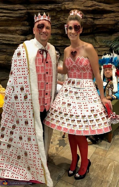 Vegas Themed Halloween Costumes, King Of Hearts Costume Men, Queen Of Hearts Card Skirt, New Year Costume Ideas, Evil Queen Of Hearts Costume, Plus Size Queen Of Hearts Costume, Valentine’s Day Costume Ideas, Casino Costume Ideas, Playing Card Costume Diy