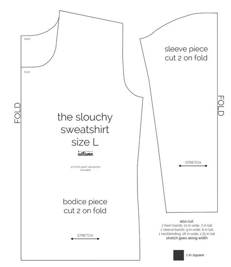 Learn how to sew this cute slouchy sweatshirt with this easy to follow sewing tutorial and a free pattern in womens size large. #sewingpattern Molde, Couture, Diy Sweatshirt Pattern, Hoodie Sewing Pattern Free, Sweatshirt Sewing Pattern, Sweatshirt Sewing, Hoodie Sewing, Hoodie Sewing Pattern, Free Printable Sewing Patterns