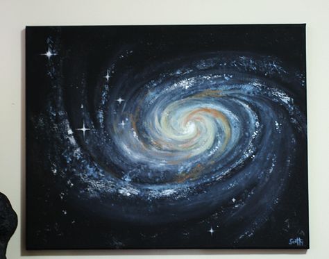 Galaxy_Painting in acrylics Future Painting Ideas, Milkyway Painting Acrylic, Space Gouache Painting, Space Painting Ideas On Canvas, Planet Painting Acrylic, Simple Space Painting, Painting Ideas Space, Spiral Galaxy Painting, Supernova Painting
