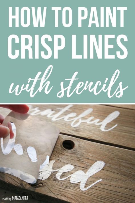 Text overlay that says How to paint crisp lines with stencils. Bottom half of photo shows stencil being pulled off of a wooden sign. Making Wood Signs, Stencil On Wood, Bar En Palette, Stencil Wood, Stencils For Wood Signs, Diy Hanging Shelves, Wooden Signs Diy, Sign Making, Diy Wood Signs