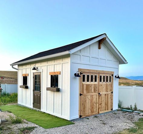 Let’s upgrade your backyard!⁠ ⁠ This 12ft x 18ft custom Tuff Shed is the perfect addition to our customer’s home and their picturesque… | Instagram Shed Small Backyard, Shed Addition To House, Unique Shed Designs, Grill Shack Backyard, Shed Addition Ideas, Diy Metal Shed, Old Shed Makeover Ideas, Shed With Overhang, Backyard Classroom