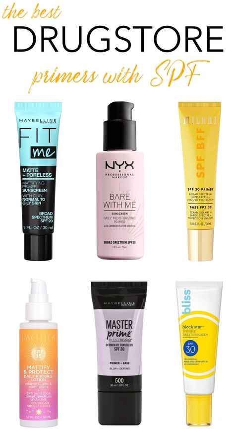 Here are the best drugstore primers with SPF that smooth skin, blur imperfections and prolong makeup wear while defending against sun damage! Drugstore Makeup For Combination Skin, Primer For Combination Skin, Pore Filling Primer, Best Drugstore Primer, Drugstore Primer, Smooth Makeup, Best Spf, Spf Makeup, Mattifying Primer