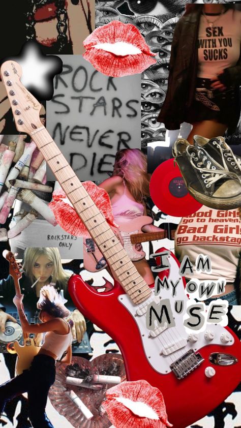 Rock Girl Aesthetic, Band Collage, Girl Aesthetic Wallpaper, Gf Aesthetic, Aesthetic Rock, Rock N Roll Aesthetic, Everyday Bag Essentials, Rockstar Girlfriend, Workout Inspo