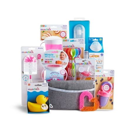 Nothing says, "Welcome to the world, little one!" more thoughtfully than a sweet gift basket filled with useful nursery items mom and dad will be happy to have on hand. The Hello Baby Gift Basket is a super cute and practical diaper organizer filled with eleven of Munchkin's most beloved baby essentials that make life easier for new parents and gift shopping easier for you. Whether you're attending a baby shower, baby sprinkle or welcome baby party, think outside the registry and give newborn and toddler essentials they didn't know they needed until now. Our products are designed to carry families through the infant stage and beyond because baby's needs grow as quickly as he or she does! From teething to feeding, we've curated this basket with Munchkin favorites like our patented LATCH bab Wine Basket Gift Ideas, Wine Basket Gift, Welcome Baby Party, Newborn Gift Basket, Diaper Organizer, Basket Gift Ideas, Wine Basket, Nursery Items, Baby Shower Baskets