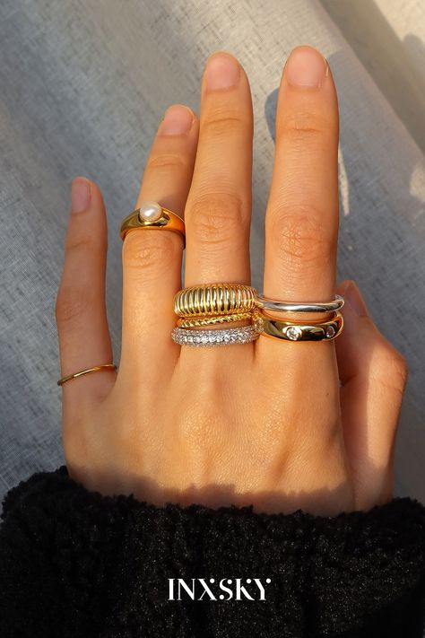 Mix Match Silver And Gold Rings, Silver Gold Rings Mixed, Mixed Metal Jewelry Layering Rings, Ring Looks Multiple, Mix Metal Rings On Hand, Jewellery Mixed Metals, Silver Gold Rings Mixed Metals, Mixing Silver And Gold Rings, Mix And Match Rings