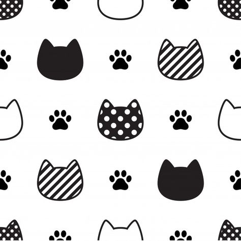 Cat seamless pattern kitten head paw foo... | Premium Vector #Freepik #vector #pattern How To Draw Cat Cartoon, Cat Pattern Design, Cat Pattern Illustration, Footprint Illustration, Cat Paw Pattern, Cat Pattern Wallpaper, Valentine Cartoon, Cute Cat Pattern, Cat Patterns