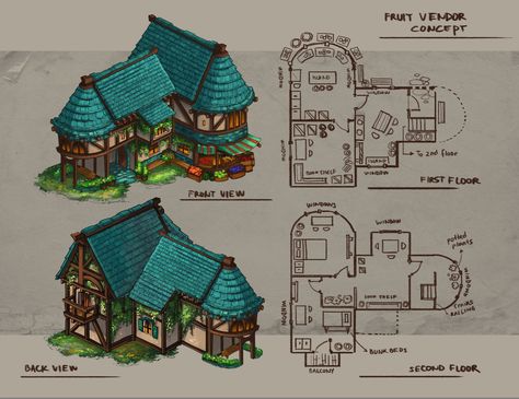 Fruit Seller Concept, Gildia Art Guild on ArtStation at https://www.artstation.com/artwork/rJ1Y2 Concept Art Landscape, Rumah Minecraft Sederhana, Cute Minecraft Houses, Sims 4 House Design, Sims Building, Rpg Map, Medieval Houses, Building Concept, Sims House Plans