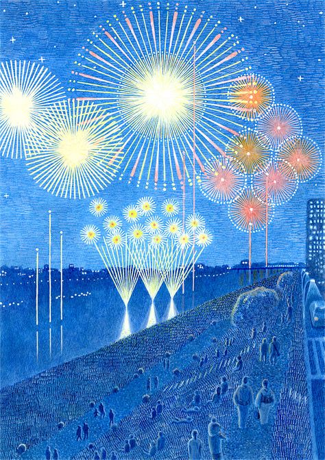 Futakotamagawa fireworks on Behance Japanese Woodblock Printing, Japanese Prints, Japanese Artists, Illustrations And Posters, Nouvel An, Art Plastique, 그림 그리기, New Yorker, Life Art