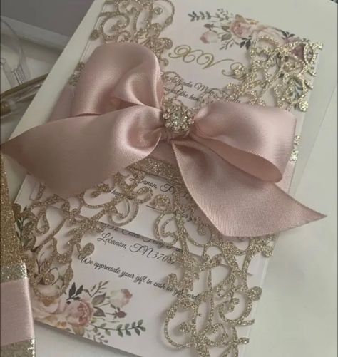 Quince Cards, Quince Theme Ideas, Pink Quince Theme, Fifteen Birthday, Quinceñera Invitations, Quinceanera Decor, Coquette Party, Quinceñera Ideas, Rose Gold Quince