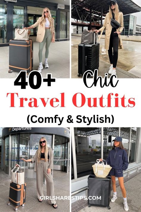 40+ Chic Travel Outfits to Stay Comfy and Stylish for Spring, Summer, Fall, and Winter! | Airport Outfits Comfy Travel Outfit Long Flights, Air Travel Outfits, Leggings Travel Outfit, Airport Outfit Cold To Hot, Airport Outfit Spring, Travel Outfit Summer Airport Casual, Work Travel Outfit, Summer Europe Outfits, Chic Travel Style