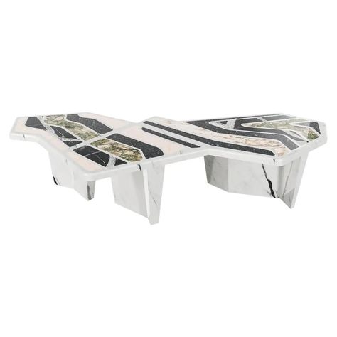 Contemporary Coffee Center Table with Geometric Top in Granite and Marble Stone For Sale at 1stDibs Rosa Aurora Marble, Marinace Granite, Marble Inlay Designs, Unusual Coffee Tables, Art Deco Console Table, Luxury Console, Utah Desert, Luxury Dining Table, Coffee Center