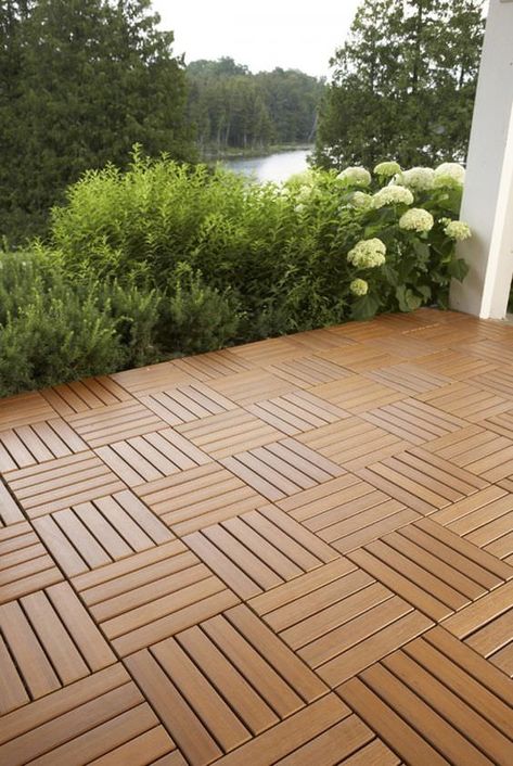 9 DIY Cool & Creative Patio Flooring Ideas • The Garden Glove Patio Floor Ideas, Outdoor Patio Flooring Ideas, Patio Floor, Interlocking Deck Tiles, Concrete Patios, Deck Tiles, Wooden Patios, Patio Tiles, Patio Flooring