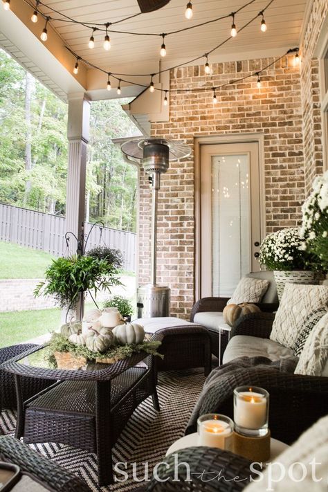 Cozy Fall Patio, Fall Patio, Patio Inspiration, House With Porch, Outdoor Patio Decor, Decoration Inspiration, The Porch, Wicker Furniture, Porch Patio