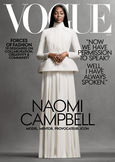 Naomi Campbell Hits Back at the 'Angry Black Woman' Stereotype in <i>Vogue</i>: 'I'm Quite Over It' Haute Couture, Best Fashion Magazines, Vogue Magazine Covers, Vogue Archive, Fashion Magazine Cover, Magazine Cover Design, Fashion Cover, Vogue Us, Vogue Covers