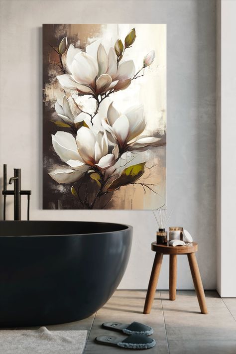 Vintage magnolia blossom oil painting, abstract art print, canvas print, vintage wall decor, abstract wall art, vintage art print Oil Painting Of Landscape, Magnolia Blossom Painting, Gold Flower Painting Acrylic, Magnolia Oil Painting, Magnolia Abstract Painting, Magnolia Wall Art, Vintage Abstract Art, Magnolia Painting Acrylic, Canvas Prints On Wall