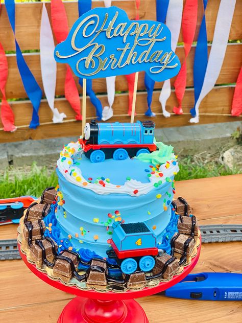 Easy Thomas The Train Cake, Birthday Cake Thomas The Train, Percy Train Cake, Thomas Train Cake Ideas, Mighty Express Cake, Thomas The Train Cake Ideas, Thomas The Train 3rd Birthday Party, Thomas The Train Party Ideas, Thomas Train Cakes