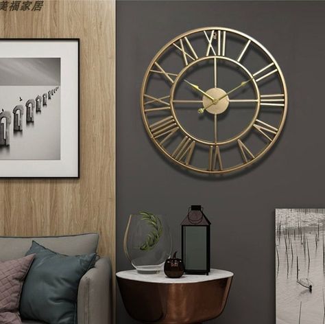 Skeleton Wall Clock, Gold Wall Clock, Minimalist Clocks, Roman Numeral Clock, Gold Clock, Wall Stickers Wallpaper, Silver Decor, Metal Wall Hangings, Living Room Accents