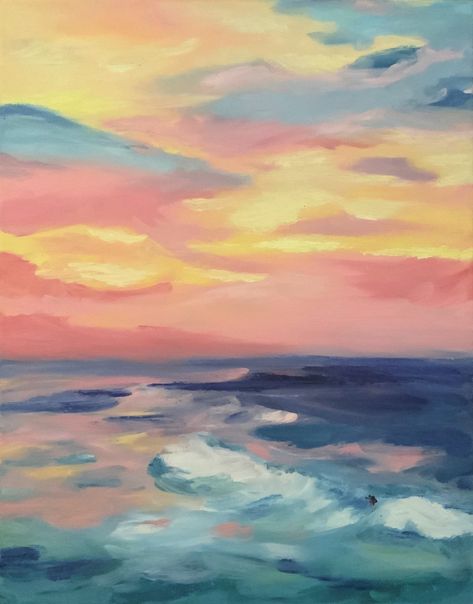 Pink Beach Painting, Abstract Beach Painting, San Diego Sunset, Beach Sunset Painting, Parking Spot Painting, Beach Art Painting, Sunset Surf, Pastel Sunset, Pink Beach