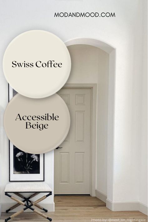 If there is one trend that has me in a hold, it’s Accessible Beige trim with beautiful white walls. I think it looks expensive, classy, and interesting. Here we will see exactly this look, with a variety of different white wall colors: Accesible Beige Trim and Sherwin Williams Pure White Walls Behr Swiss Coffee with Accessible Beige Trim Accessible Beige Trim with SW Alabaster Walls Sherwin Williams Alabaster In Behr, Off White Sherwin Williams Paint Colors, White Walls And Beige Trim, Sherwin Williams Swiss Coffee Walls, What Color Trim With Alabaster Walls, Assessable Beige Coordinating Colors, Colors That Go With Swiss Coffee Paint, Off White Wall Colors, White Walls Greige Trim