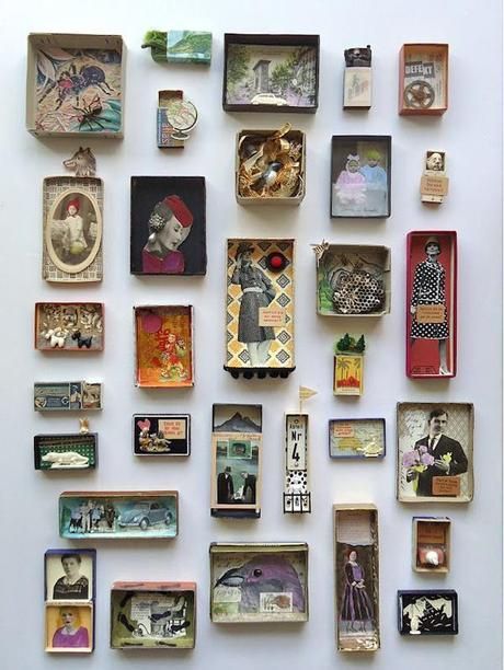 Collage Box Art, Small Collage Art, Creative Collage Ideas Projects, Match Box Art, Decorated Matchboxes, Shadow Box Kunst, Art Altéré, Collections Art, K Art