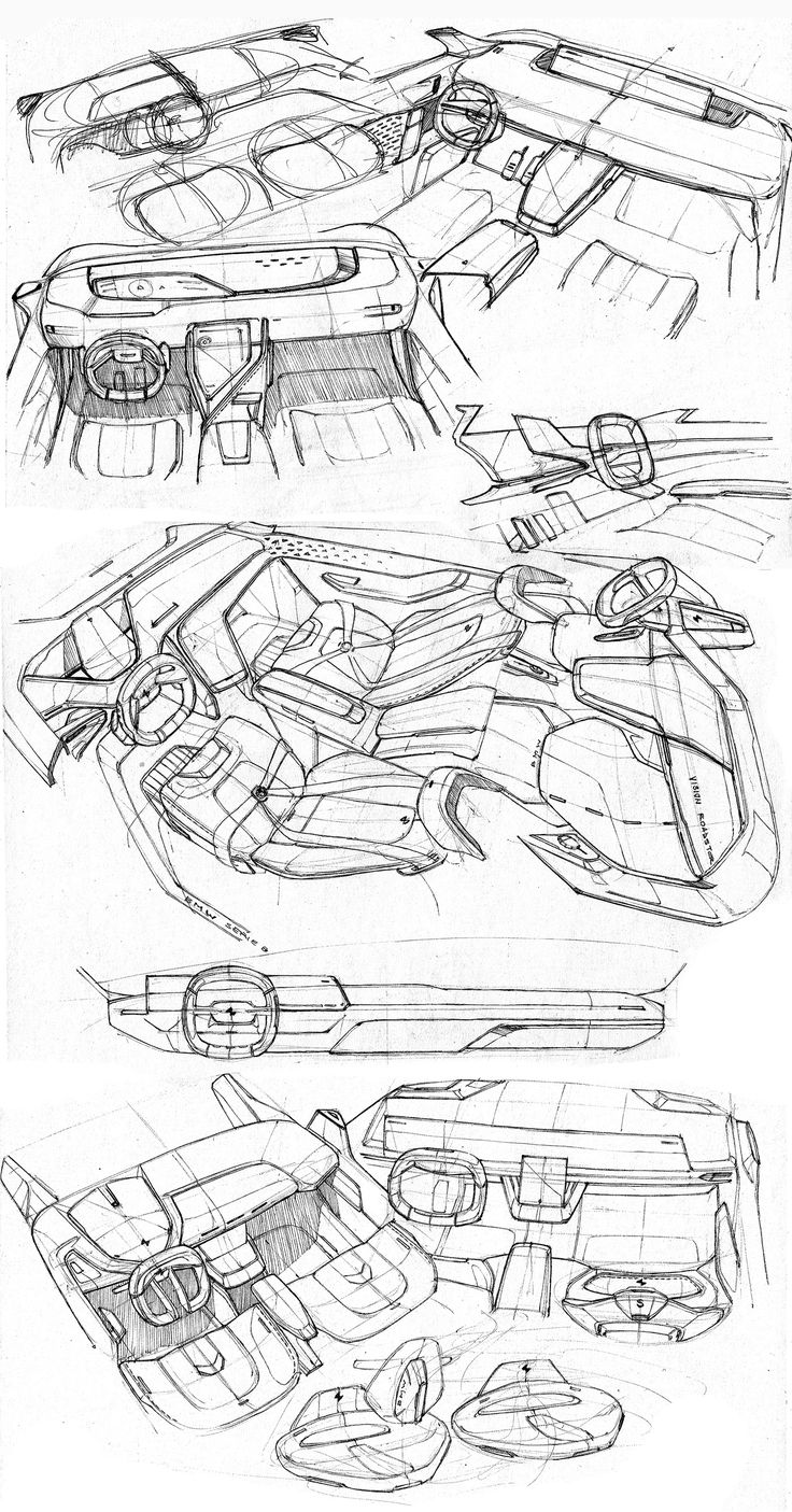 some sketches of cars that are in different positions