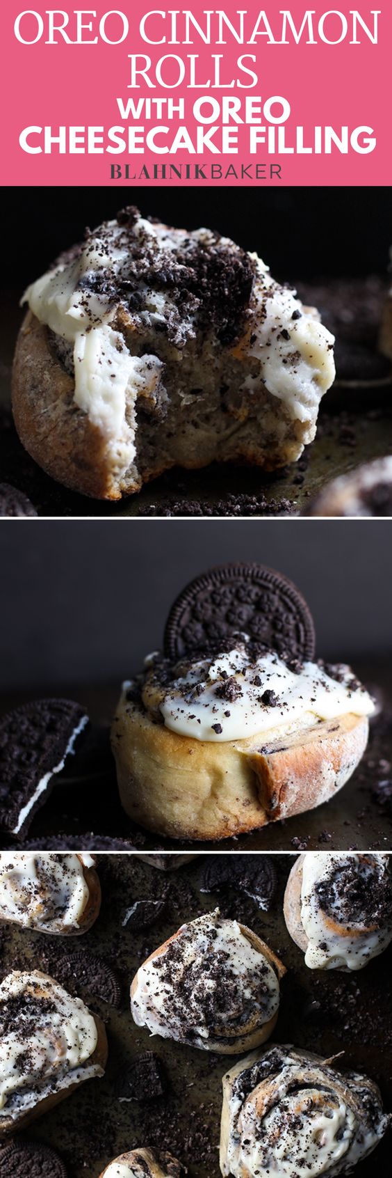 These Oreo Cinnamon Rolls have all the workings of regular cinnamon rolls but are swirled with incredible--and decadent--Oreo cheesecake filling #cinnamonrolls #oreocinnamonrolls #breakfast #oreos