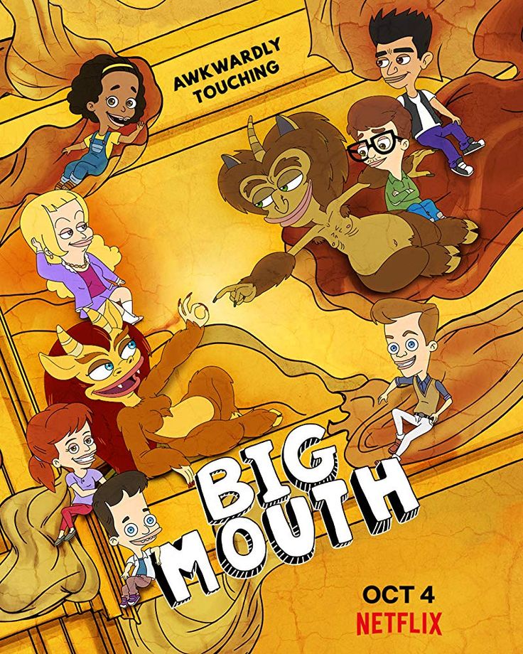 the cartoon poster for big mouth, featuring many different characters and their name on it