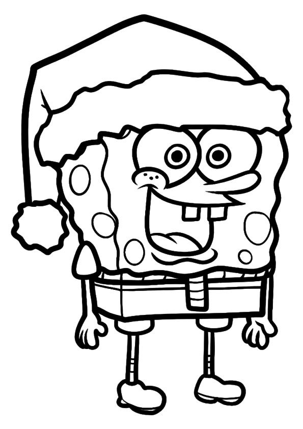 spongebob with santa hat coloring page