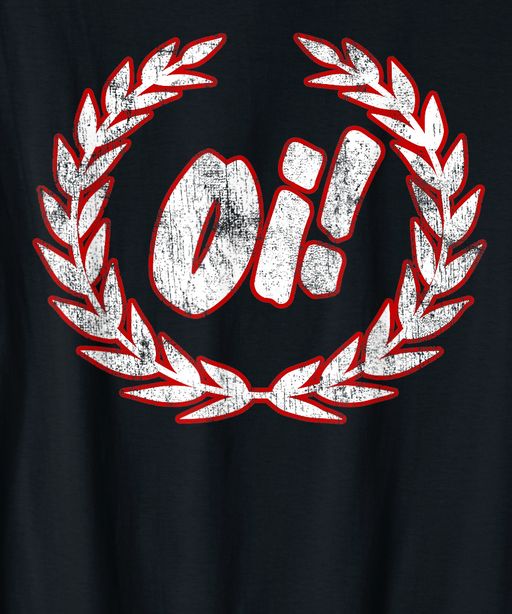 a t - shirt with the word oi written in white on it and a laurel