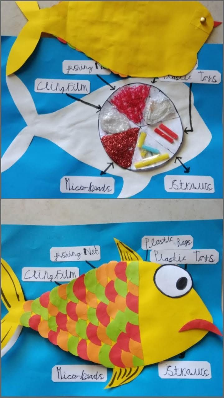 two pictures of fish made out of construction paper