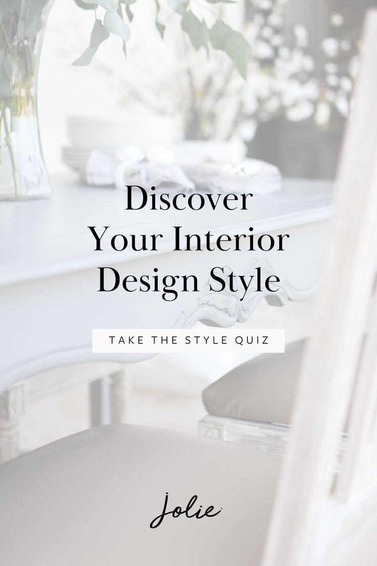 a white chair sitting next to a table with flowers on it and the words, discovering your interior design style take the style quiz