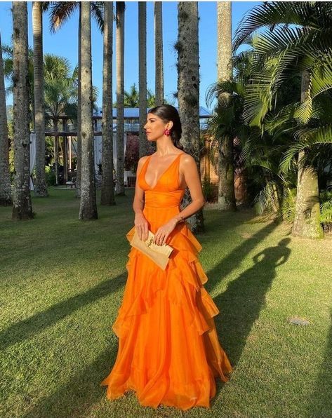 Formal Dress Outfits, V Neck Formal Dress, Prom Dresses V Neck, Womens Formal Gowns, Skincare Accessories, Formal Dresses Outfits, Orange Chiffon, Dresses V Neck, Aesthetic Lifestyle