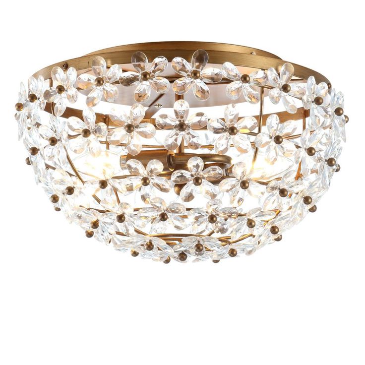 JONATHAN Y Isabelle Antique Gold 15.5 in. Metal/Acrylic LED Flushmount-JYL9043A - The Home Depot Lighting For Nursery Ceiling, Kid Bathrooms, Feminine Nursery, Traditional Glam, Bedroom Light, Gold Fixtures, Lead Metal, Acrylic Led, Gold Bodies