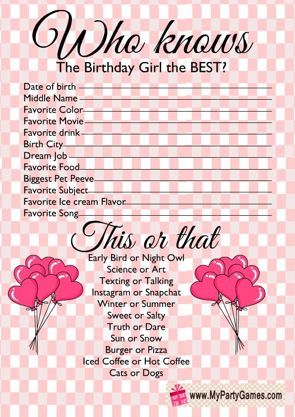 a pink checkered background with the words who knows, birthday girl the best?