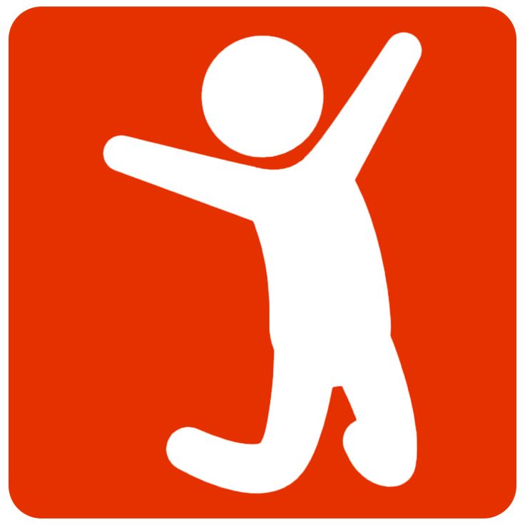 an orange and white sign with a person reaching up