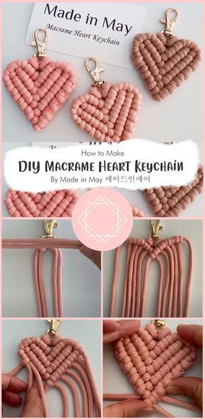 the instructions for how to make macrame heart keychains with yarn and beads