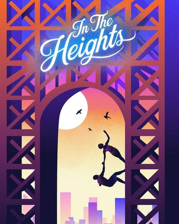 a poster with the words in the heights above it and an image of a person jumping into