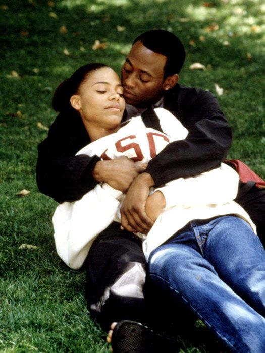 Love & Basketball - Can two talented but hot-tempered basketball players make it to the pros and realize their love for one another? This is a love story infused with sports your guy is sure to enjoy. Starring: Omar Epps, Sanaa Lathan Released: 2000   - HarpersBAZAAR.com Romantic Films, Sanaa Lathan, Omar Epps, Movie Kisses, Love Jones, Black Love Couples, Black Couples Goals, Love And Basketball, Movie Couples