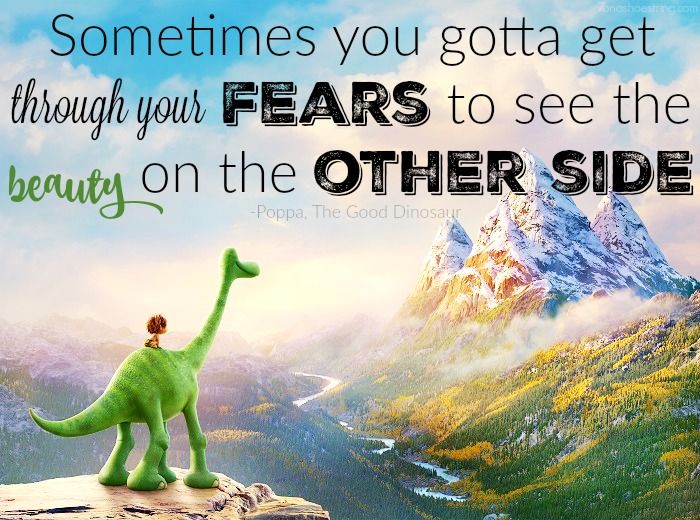 a green dinosaur standing on top of a mountain with a quote from the good dinosaur