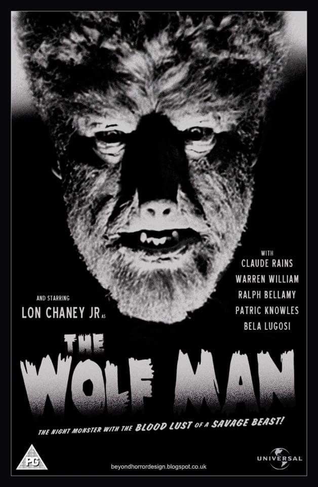 the wolf man movie poster with an evil face