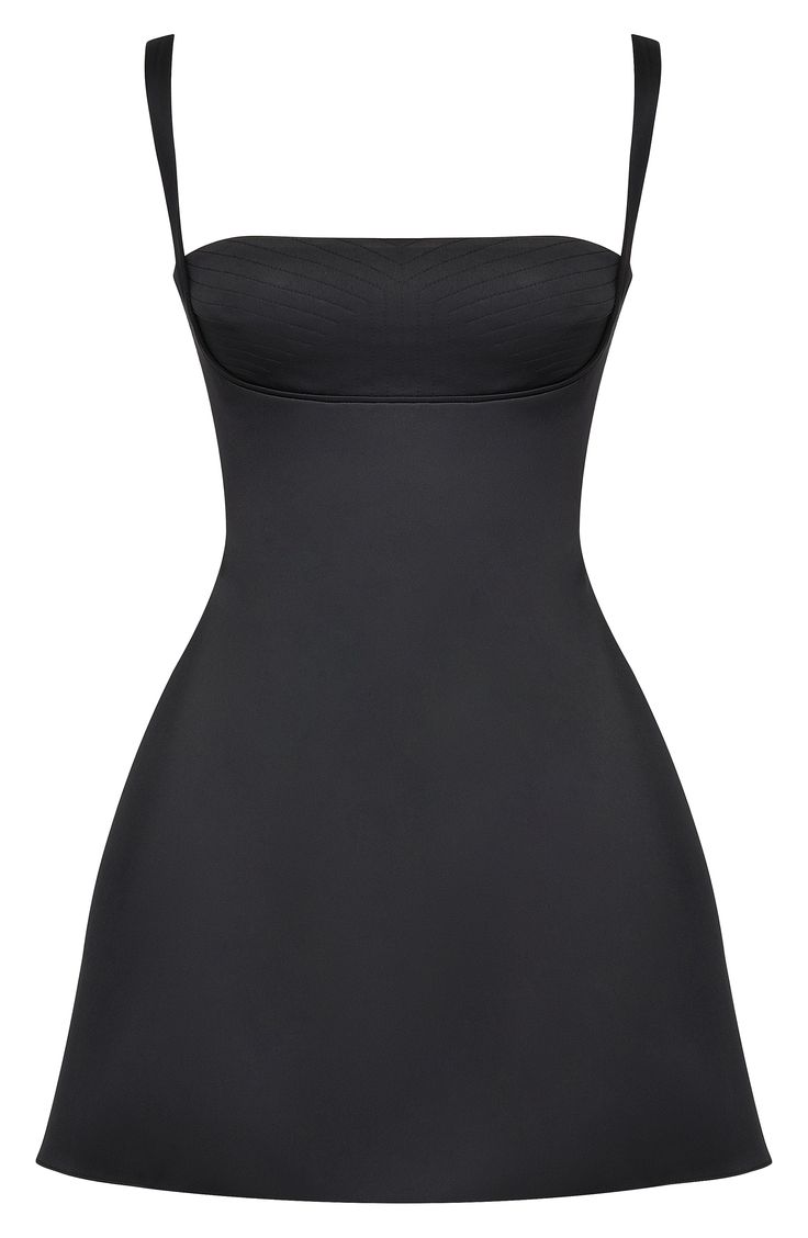 A rich satiny finish elevates this sleeveless mini topped with a quilted bodice. Exclusive retailer 31 1/2" length (size Medium) Square neck Lined 100% polyester Dry clean Imported Mini Dress Small Chest, Basic Black Mini Dress, Black Mimi Dress, Formal Black Mini Dress, A Line Square Neck Dress, Classy Mini Black Dress, Square Neck Black Mini Dress, House Of Cb Black Mini Dress, Clothes For Wishlist